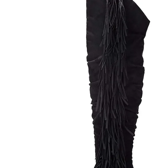 Thigh High Suede Fringe Boots - Picture 2 of 3
